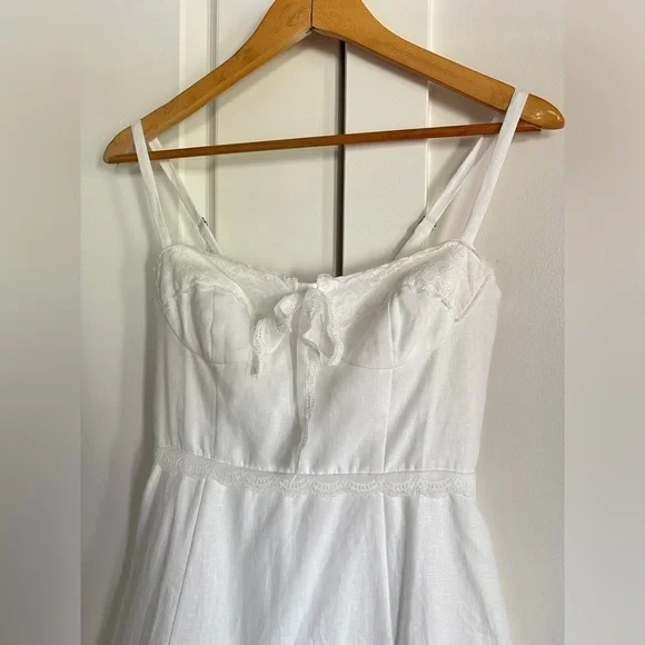 NEW Reformation Arya Mini Linen Dress Lace Detail Adjustable Straps White | sz 2 - Picture 6 of 14